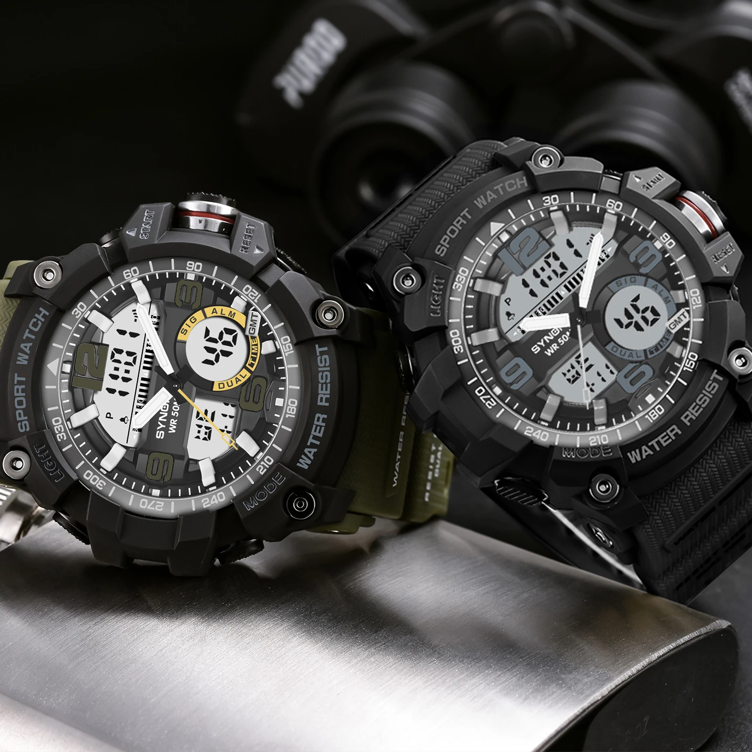 

SYNOKE Men Sports Quartz Watches Waterproof LED Double Movement Chronograph Dual Time Men Digital Watches Masculino Relogio