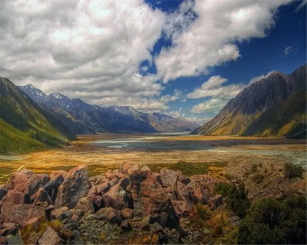 Озеро лес камень горный Холст плакат пейзаж картина природа холст стены