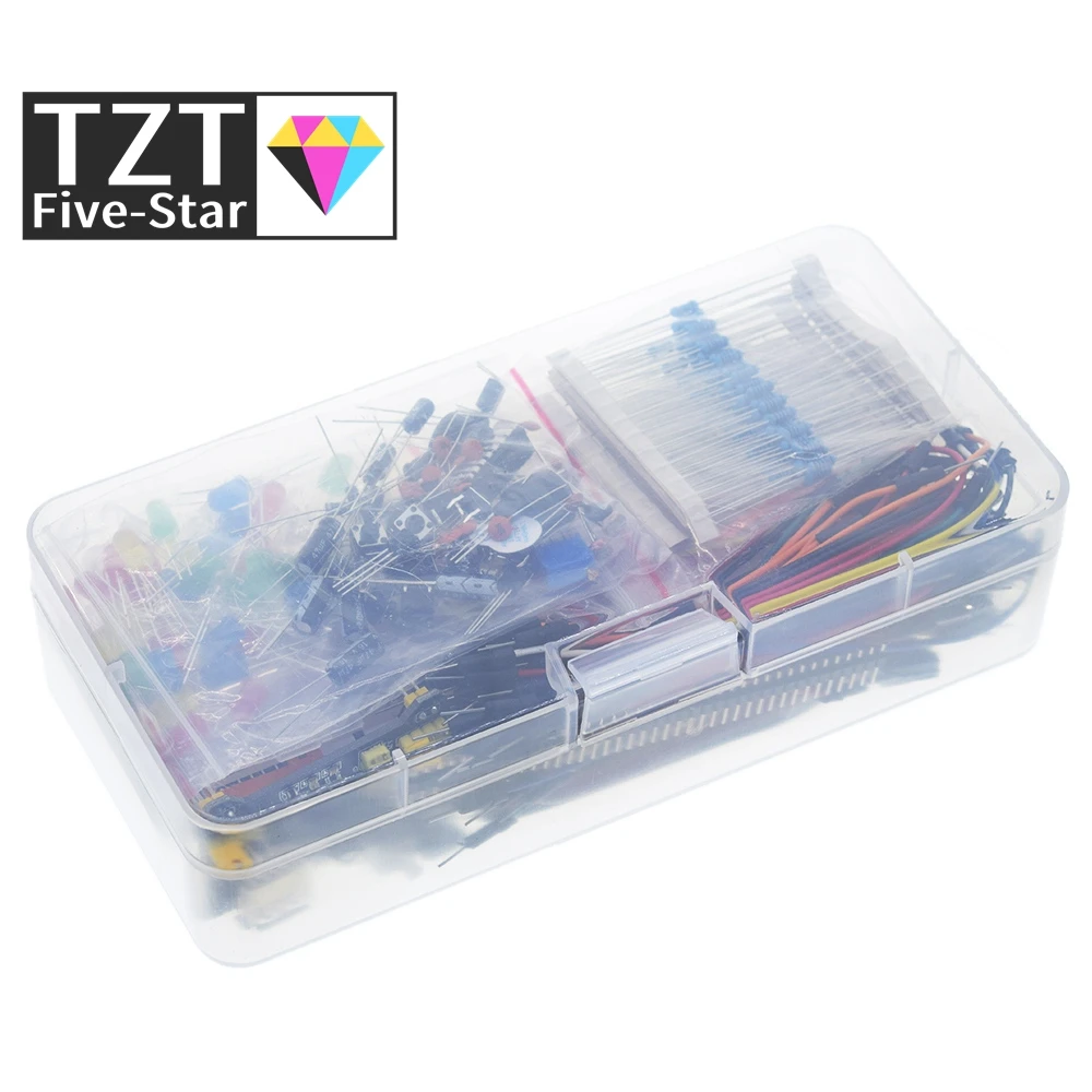 Electronics Component Basic Starter Kit with 830 Tie-points Breadboard Cable Resistor Capacitor LED Potentiometer Box Packing |