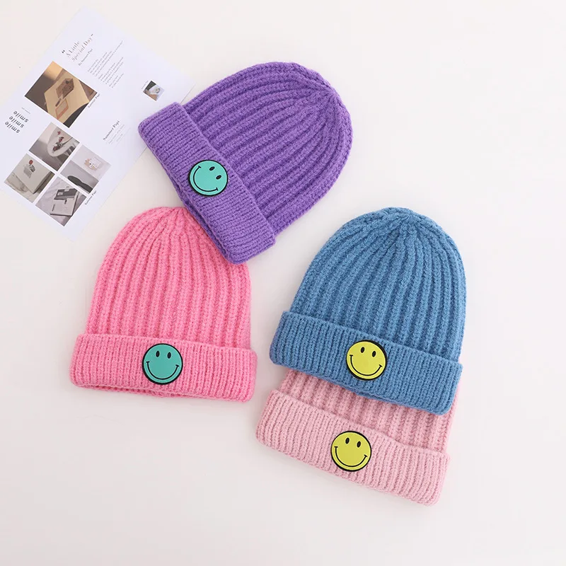 Doitbest 2 to 6 Years old Winter hat for kids beanies Patch smiley Child knit Beanie hats warm baby kid girls Earflap caps | Аксессуары