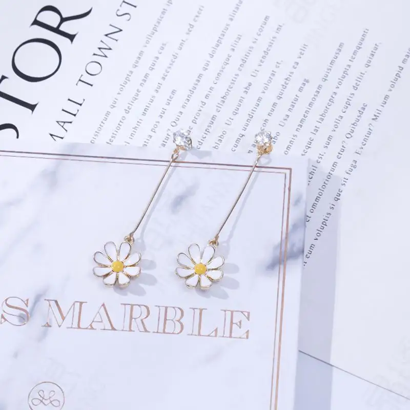 Длинные/короткие летние новые серьги ромашки женские желтые Висячие масляные