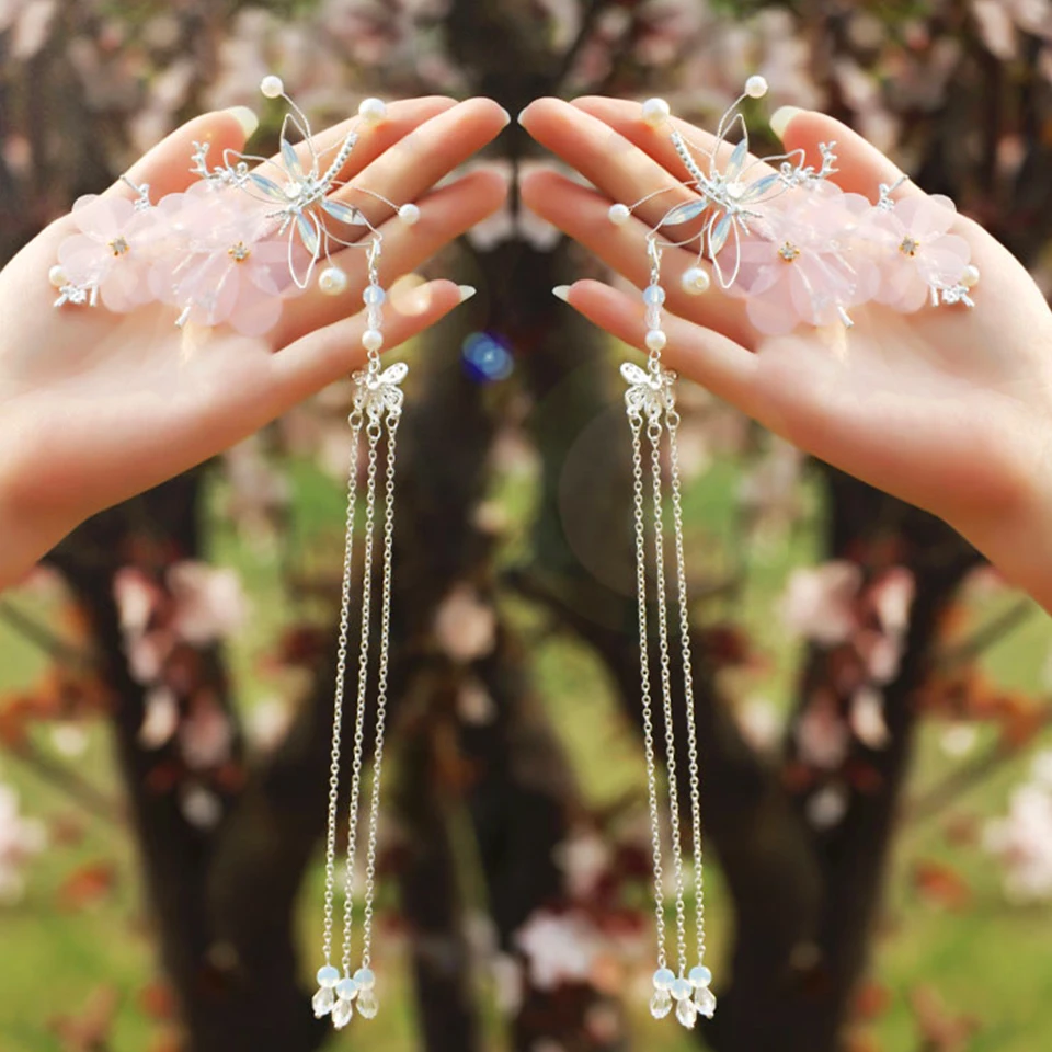 Традиционный наряд ханьфу стиль головной убор стрекоза цветы кисточка Шпилька, которая сотрясается при ходьбе аксессуары для волос классический элегантный для головные уборы для девушек шпильки