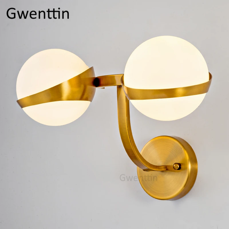 Скандинавские золотые Настенные светильники стеклянный шар бра Led Зеркальный
