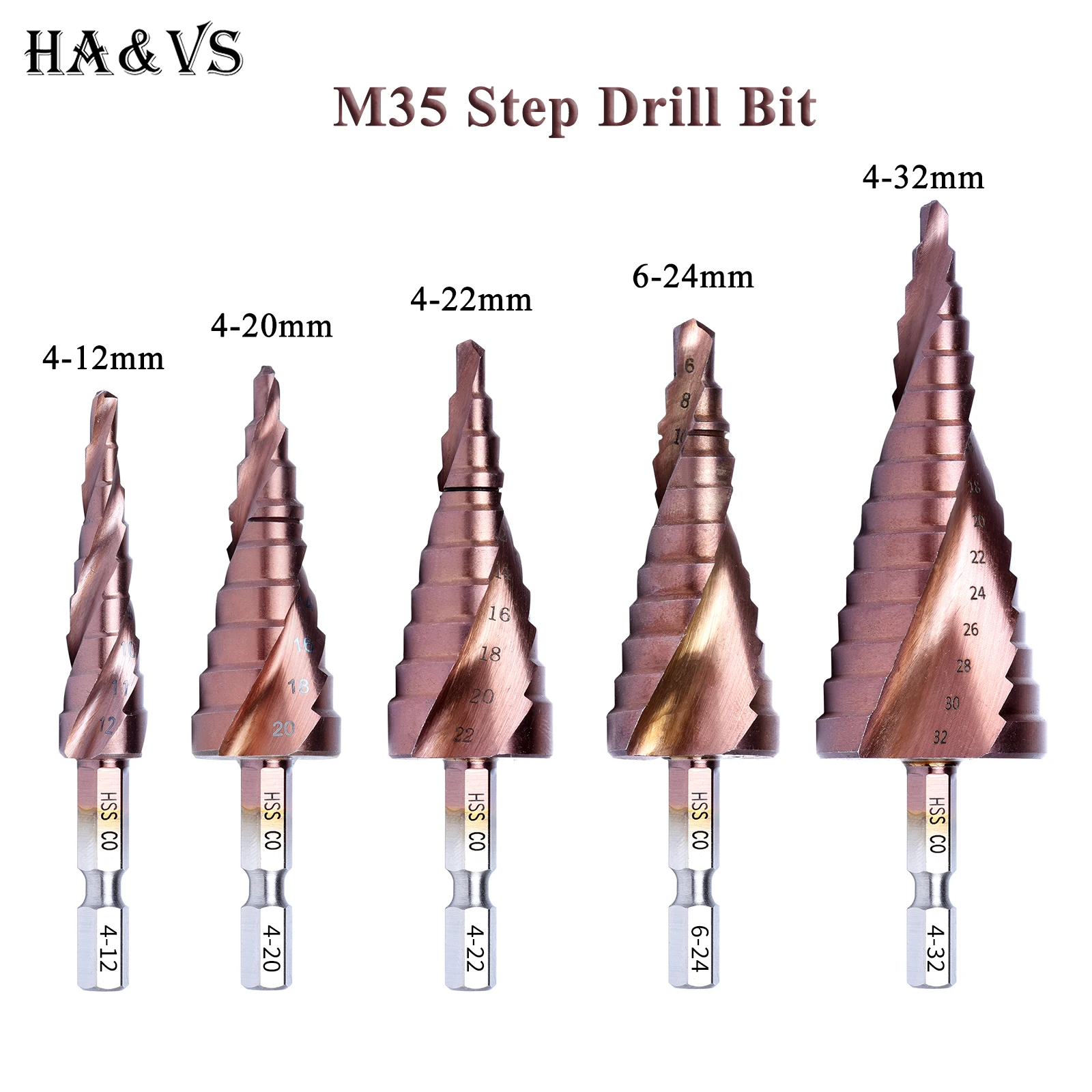 M35 5% Cobalt HSS Step Drill Bit HSS CO HSSCO High-Speed Steel Cone Hex Shank Metal Drill Bits Tool Set Hole Cutter For Stainles