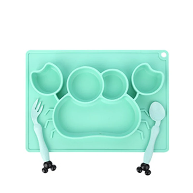 Crab Green 3 шт./компл. Детские Силиконовые столовая посуда мультфильм китовый Краб столовая посуда для малышей Дети кормушки Ложка Вилка детская прикрепляющийся к пластина - Цвет: Crab Green