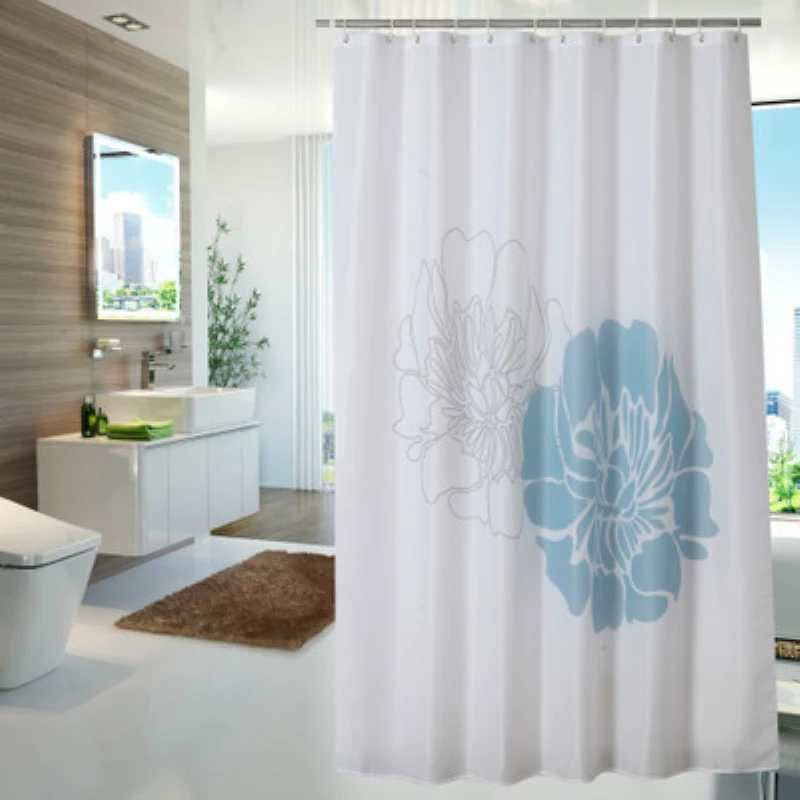 

Waterproof Bath Curtains Modern Custom white polyester blue big flower Distinctive Cartoon Waterproof Bathroom Shower Curtain