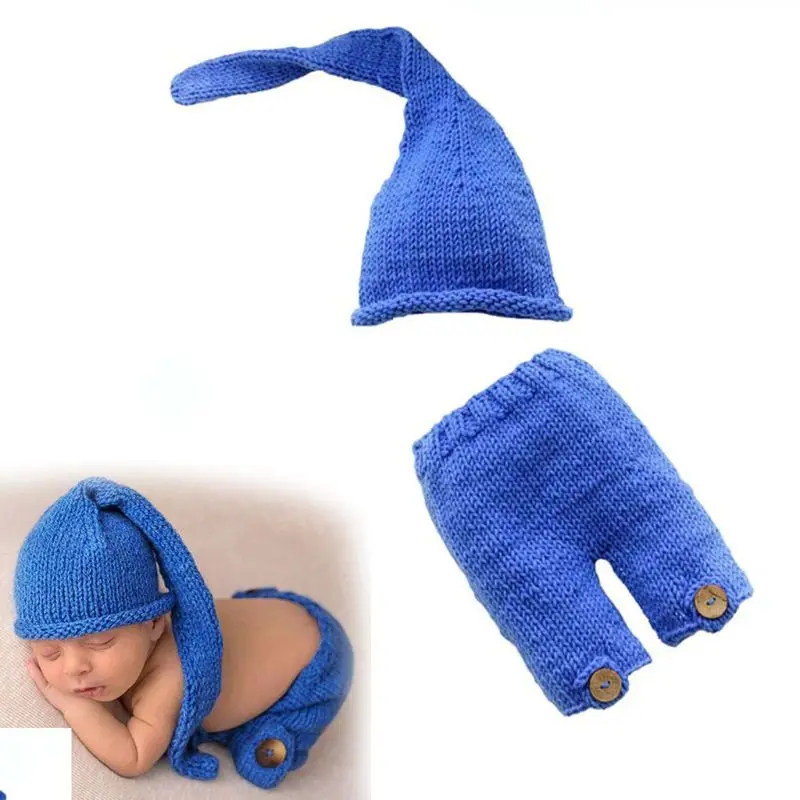 

Newborn Photography Props Crochet Hat Pants Baby Photo Outfits Knit Baby Pants and Hat 0-3 Months Newborn Fotografia Accessories