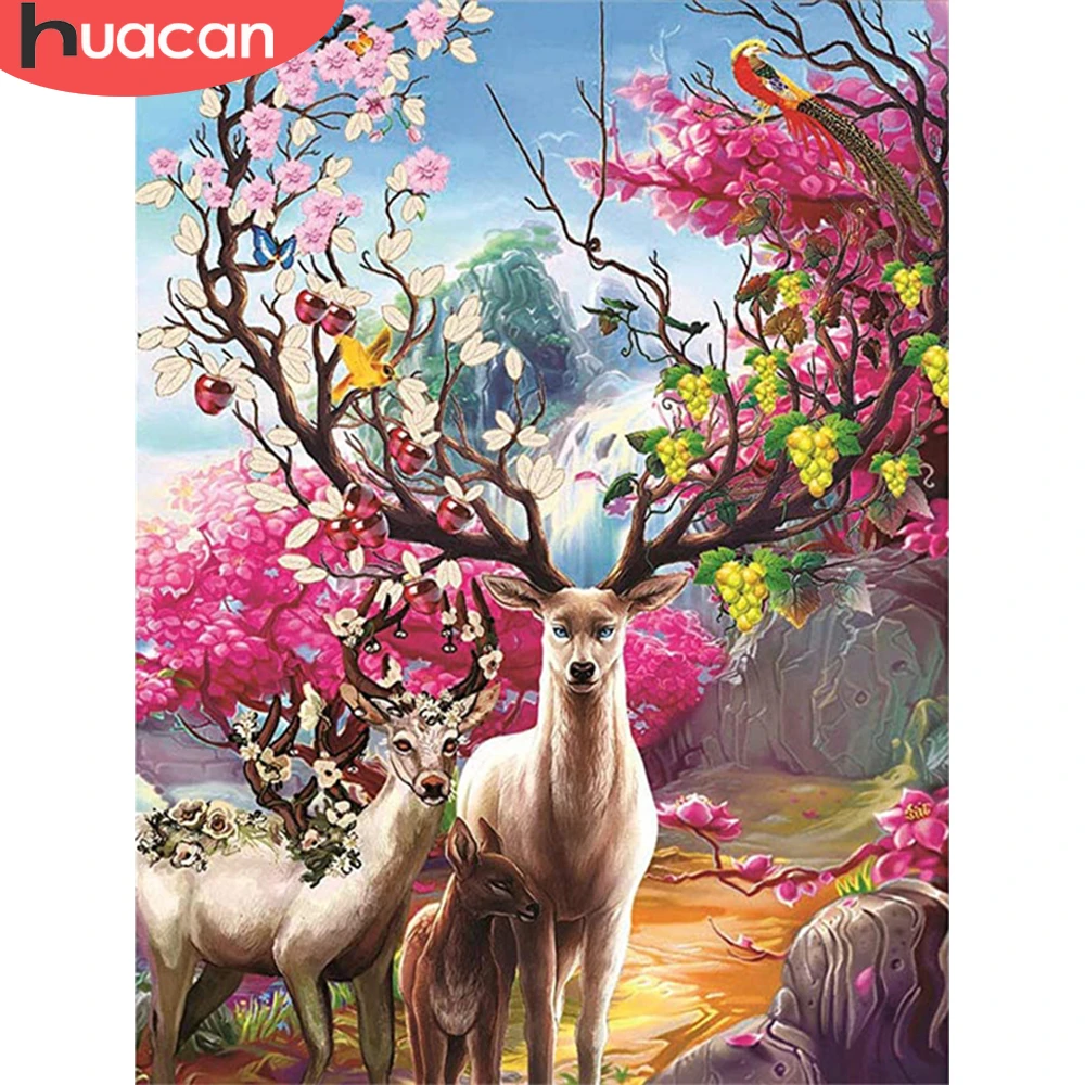 

HUACAN Painting By Number Deer Animals Drawing On Canvas HandPainted Art Gift DIY Pictures By Number Flower Kits Home Decoration