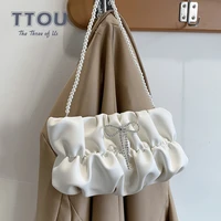 pu leather fold shoulder bags for women 2021 designer luxury fashion bow diamonds bow handbag and purse lady pu travel bag