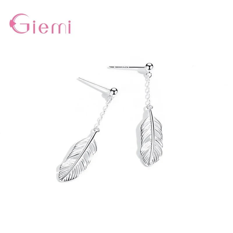 

Fashion 925 Silver Feather Pattern Drop Earrings For Women Wedding Birthday Party Vintage Silver Jewelry