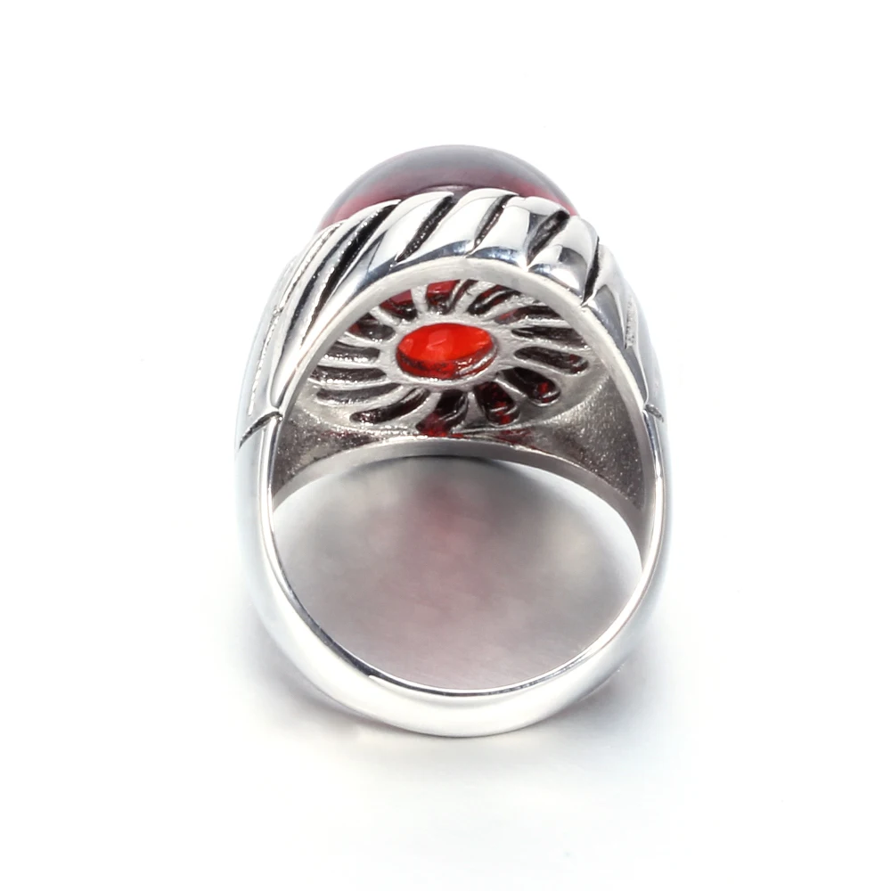 Мужское кольцо из черного оникса с красным опалом толстое Винтажное титановой