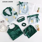 Пижамный комплект женский из 7 предметов, рубашка с цветочным принтом, с эластичным поясом, широкие штаны и шорты, свободная блузка с длинным рукавом