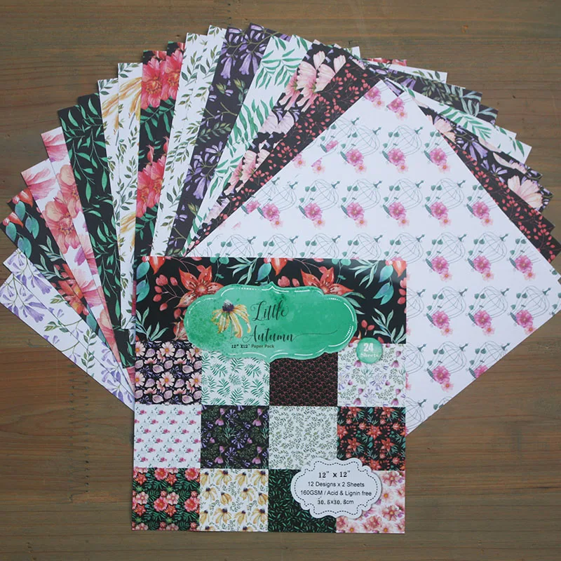 

12inch Little Autumn Flowers Gift Wrapping Book kit Scrapbook Paper Background Paper 24Sheets,DIY Origami Craft Art Home Deco