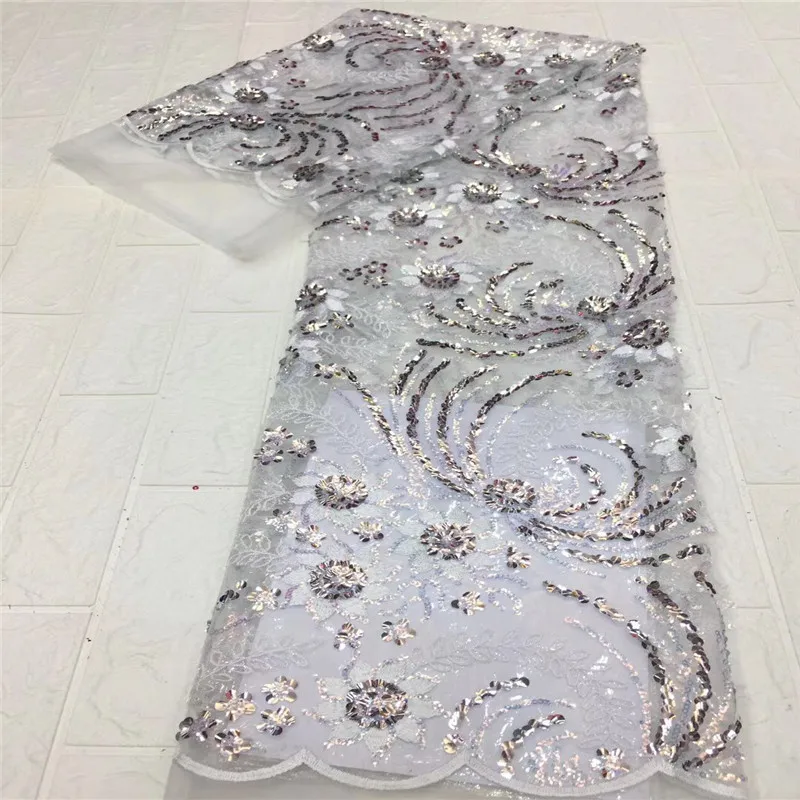 

2021 purple New Design African Lace Fabric Wholesale French Lace Fabric High Quality Nigerian Tulle Sequins Lace Fabric