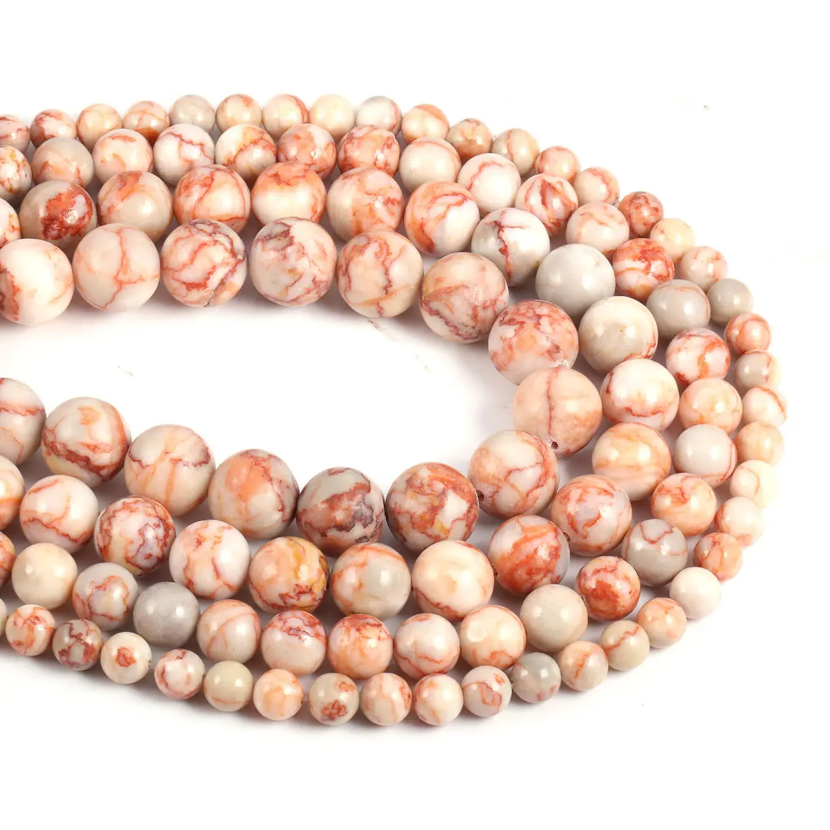 

Wholesale Natural Stone Smooth Frost Red Zebra Red Network Stone Round Loose Beads For DIY Jewelry Bracelet Making 4 6 8 10 12mm