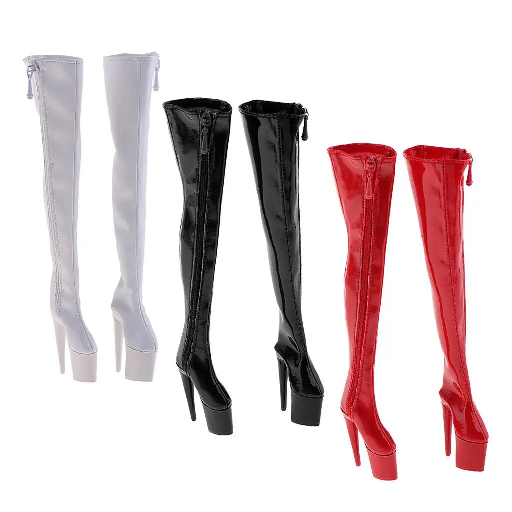 

1/6 Female PU Leather Shoes 12inch Action Figure High Heeled Over Knee Long Boots Model Fit Women Shoes 3Colors