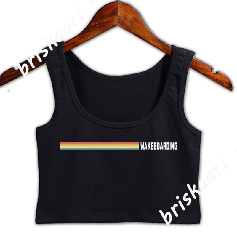 

Wakeboarding Retro Striped Crop Top Women Designing Girl Crazy Slim Spring Letter Tank Top S-XXL Vest
