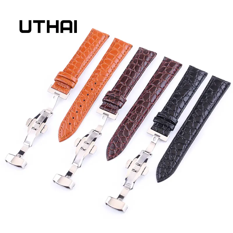 UTHAI B03 20mm Watch Strap Genuine 22mm Band 12-24mm Accessories High Quality 18mm Leather Watchbands | Наручные часы