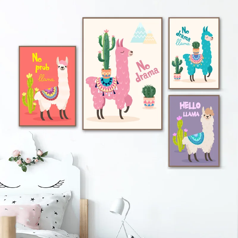 

Camel Cactus Canvas decorative Painting Cute Alpaca Posters Paints Living Room Children's Room Home Wall Decoration Pictures