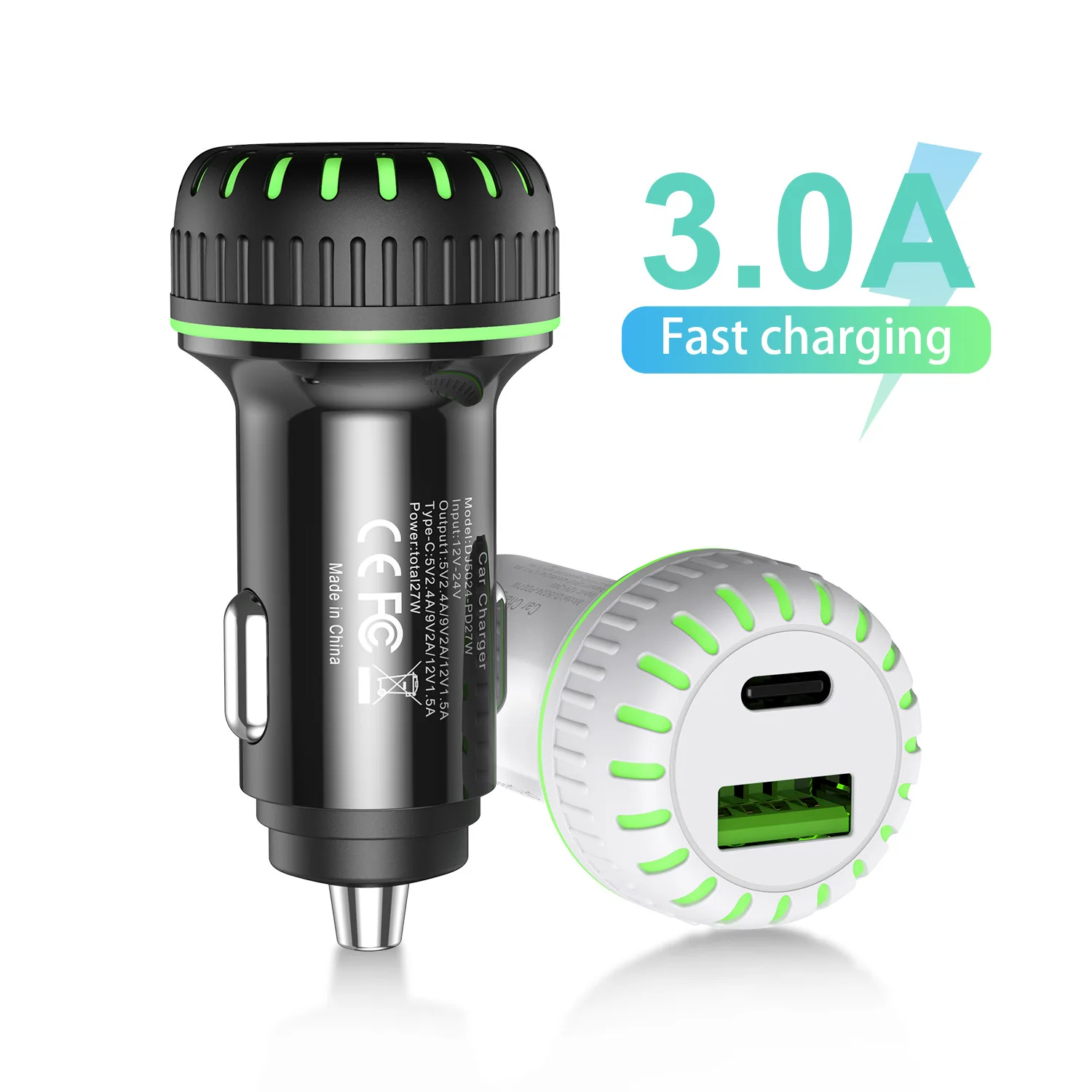 Автомобильное зарядное устройство с выходом USB Type-C и поддержкой быстрой зарядки 3