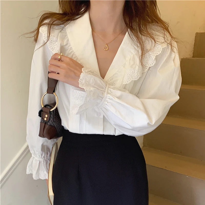 

BETHQUENOY Kawaii Woman Clothes White Shirts Women Blusas Camisas Mujer 2021 Spring Ladies Tops Vintage Blouses Chemise Femme