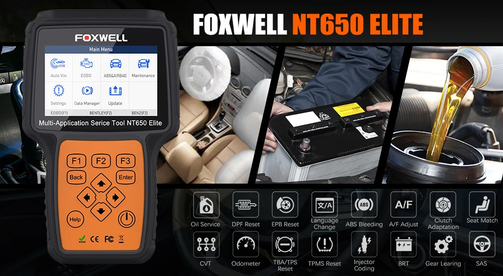 FOXWELL NT650 Elite OBD2 автомобильный диагностический инструмент ABS SRS подушка безопасности SAS EPB масляный сервис DPF TPMS сброс специальная функция OBDII сканер