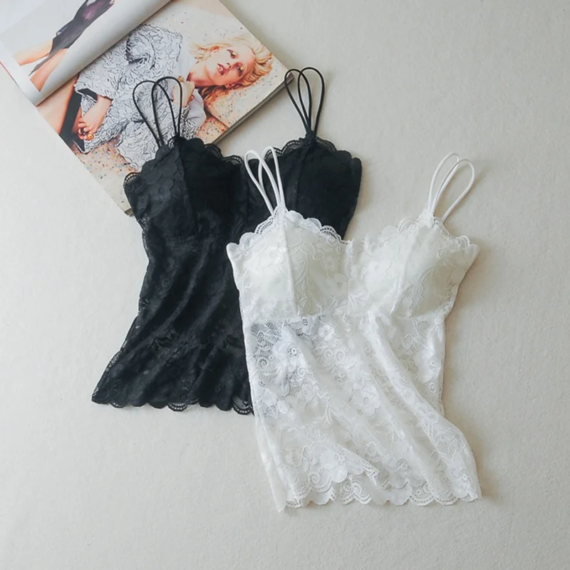 

Sexy Women Lingerie Camisoles Beauty Back Sling Bottoming Lace Sexy Solid Anti-lighting Large Size Wrapped Chest Underwear