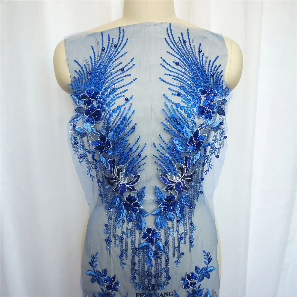 1 компл. Королевский синий кружевной тканевый цветок Кисточки бусины Стразы