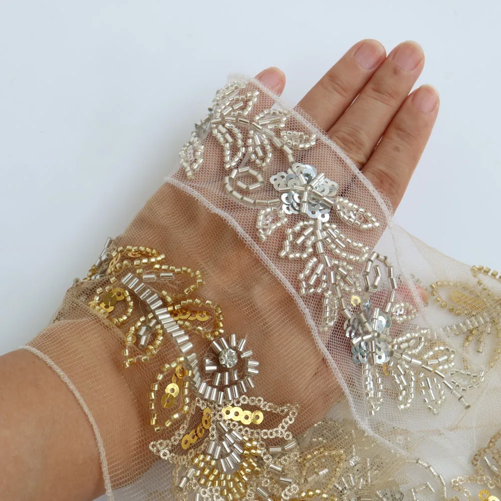 Кружевная отделка для одежды с блестками и цветами 1 ярд | Дом сад