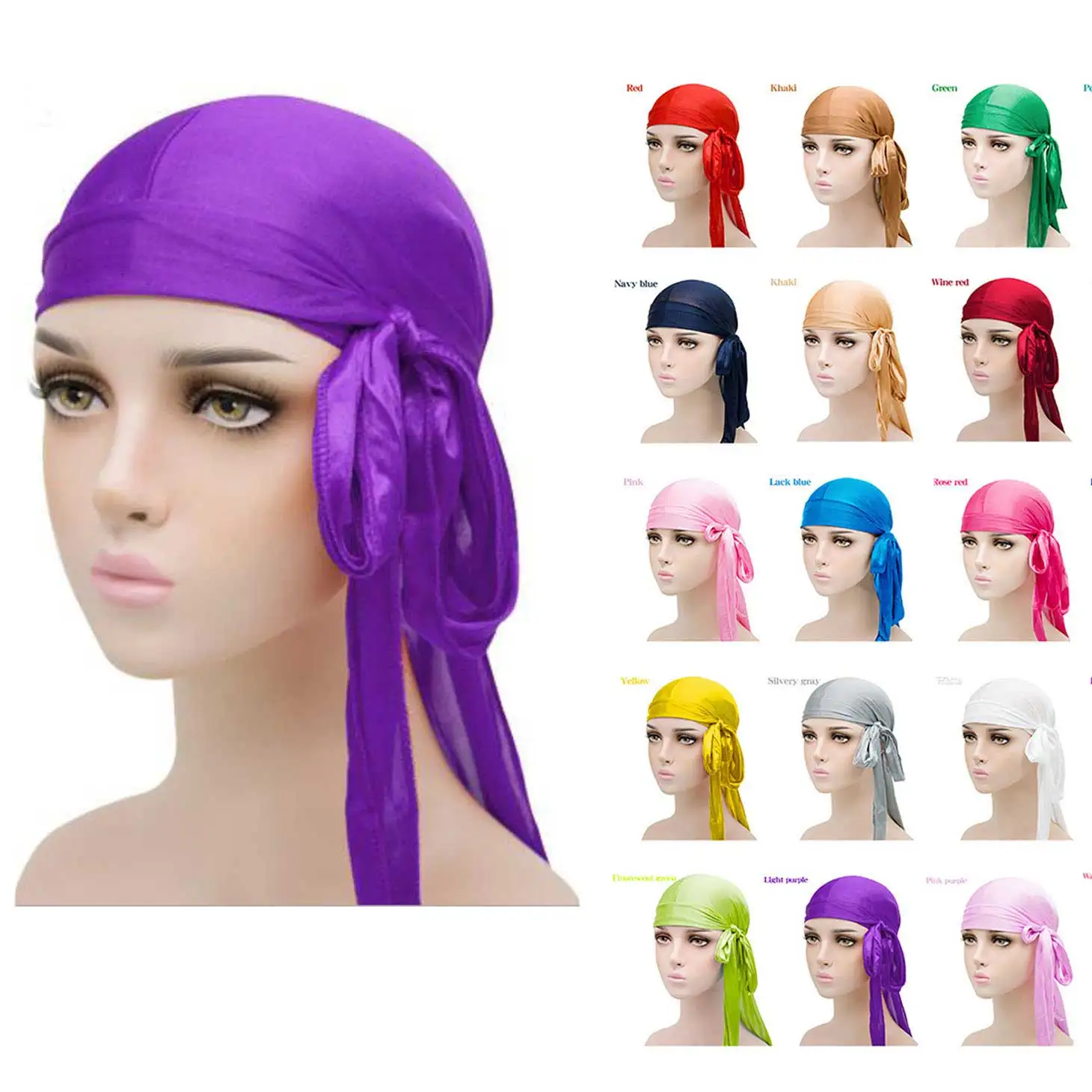 Custom Unisex Silk Durags Men Satin 360 Waves Doo Rags Designer Bandana Headwraps Durag