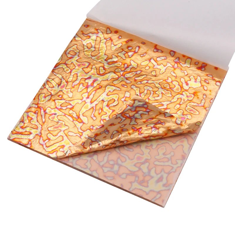 

DIY 50 sheets a booklet 14 x 14 cm colorful variegated gold fossil leaf for gilding with furniture Beauty Nail Decoration
