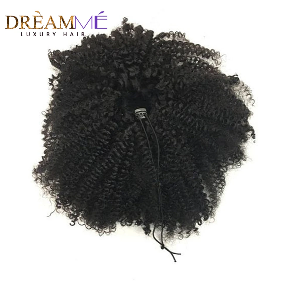 Brazilian Human Hair Drawstring Ponytail Extension Afro Kinky Curly Natural Clip Ins For Women | Шиньоны и парики