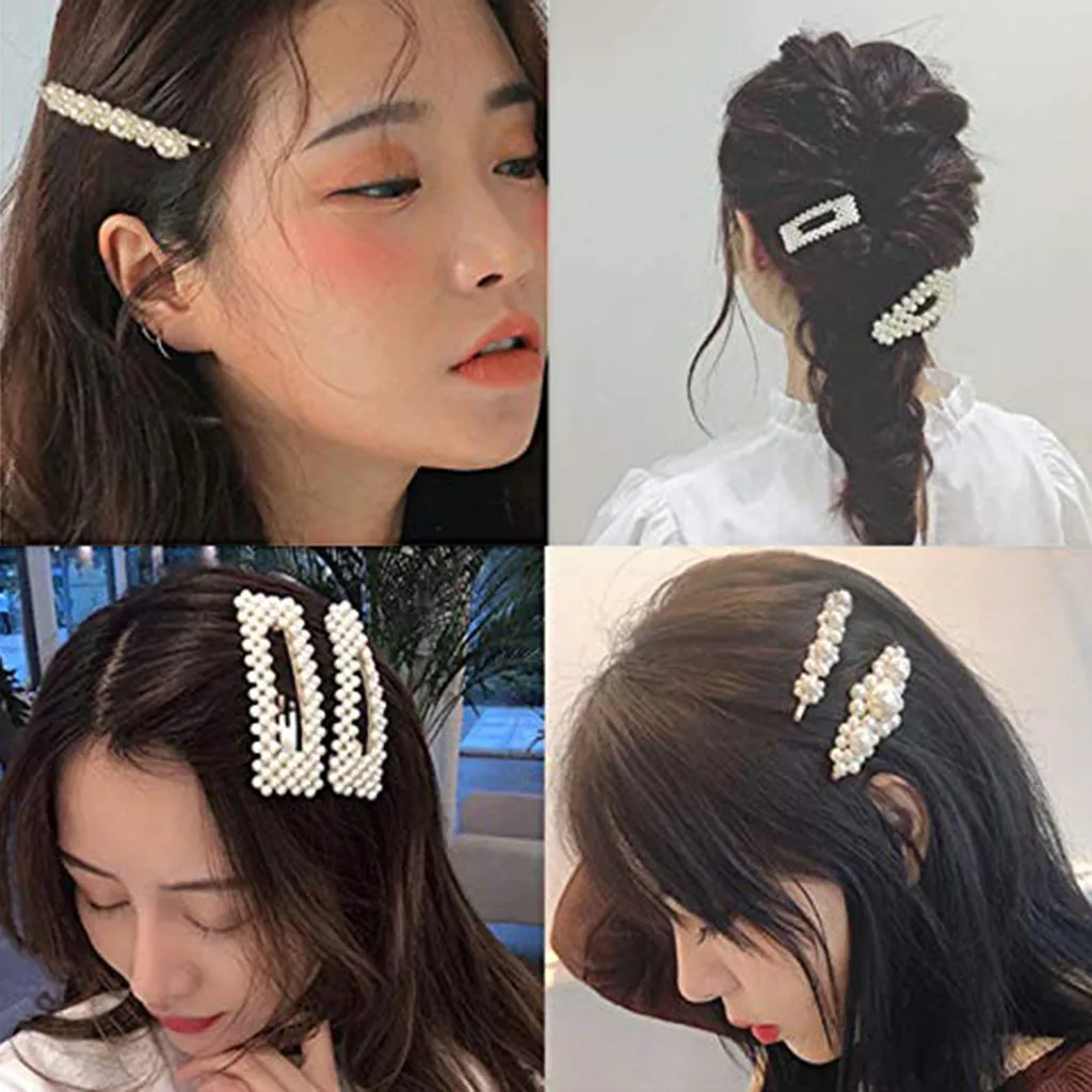 

4pcs Shiny Hair Clip With Pearl Diamond Fashion Hairpins Barrettes For Girl Women Elegant Headwear Hairclip Hair Accessories