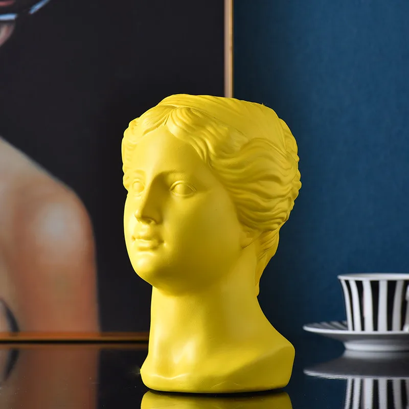 Nordic Творческий смолы ваза человека ваза, украшенная головом Venus современный домашний Цветочная композиция аксессуары шестиугольная ваза, домашний декор - Цвет: Цвет: желтый