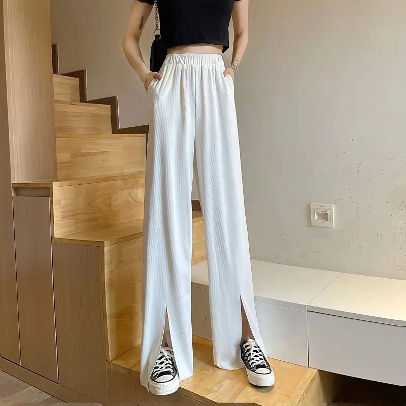 

Ice silk wide leg pants women's summer high waist drop loose straight casual pants