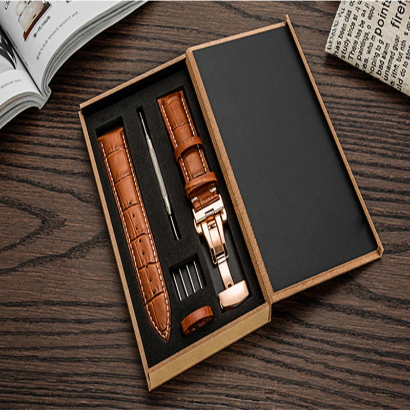 Ремешок из воловьей кожи для наручных часов Двойная застежка-бабочка бамбуковый