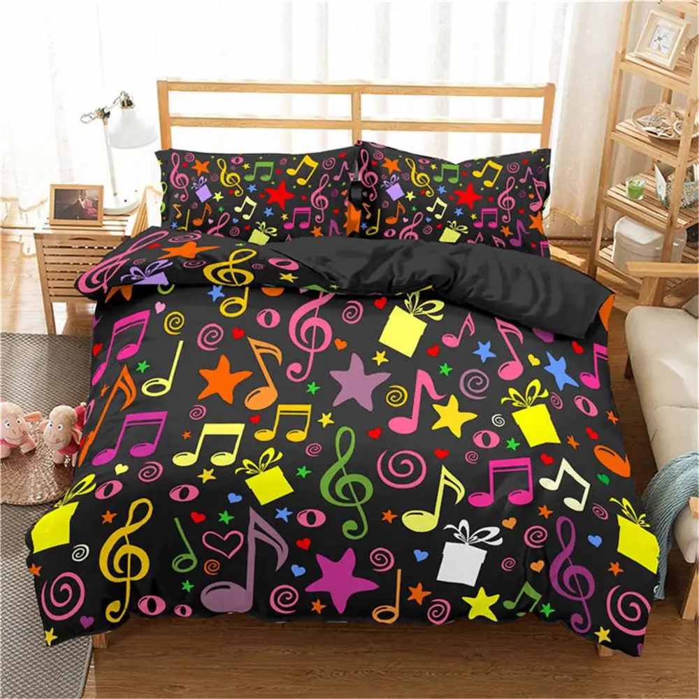 

2021 3D Printing Bedding Set Colorful Music Note Treble Clef Staff on 3-Pieces Duvet Cover Sets Home Textiles Bedclothes