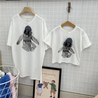 milancel 2021 summer new family matching outfits loose t shirt mother kids clothes rabbit print family look