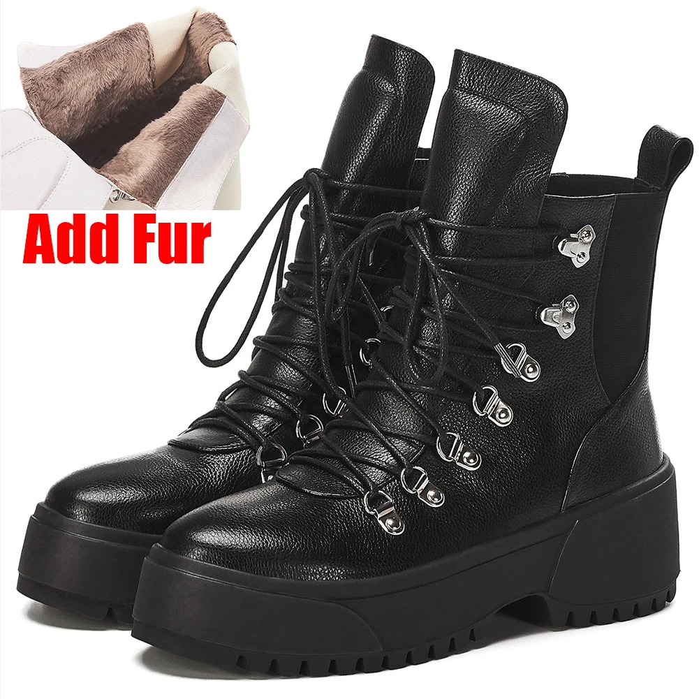 black add fur SARAIRIS/Роскошные брендовые модные ботинки на платформе для девочек; женские ботильоны из натуральной кожи высокого качества; женская обувь на танкетке - Цвет: black add fur