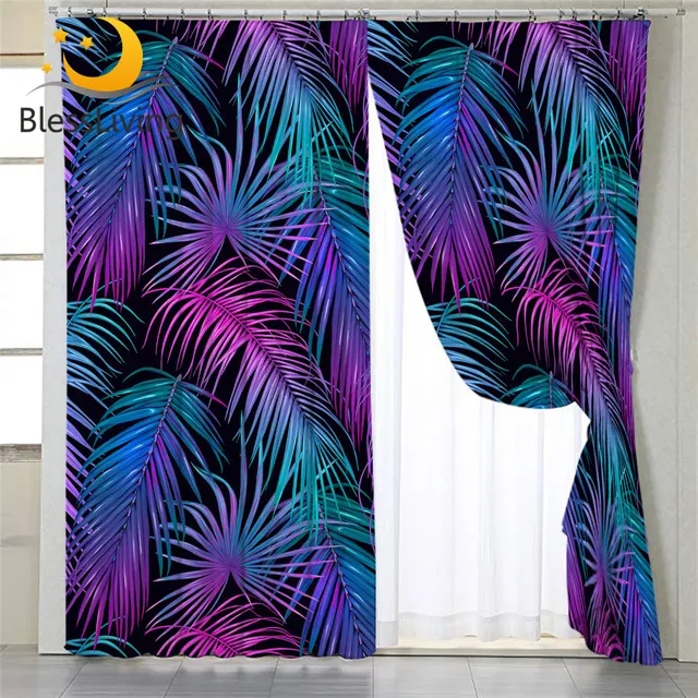 BlessLiving Palm Leaf Curtain for Living Room Coniferous Bedroom Curtain Dazzling Purple Blue Window Treatment Drapes 1-Piece 1