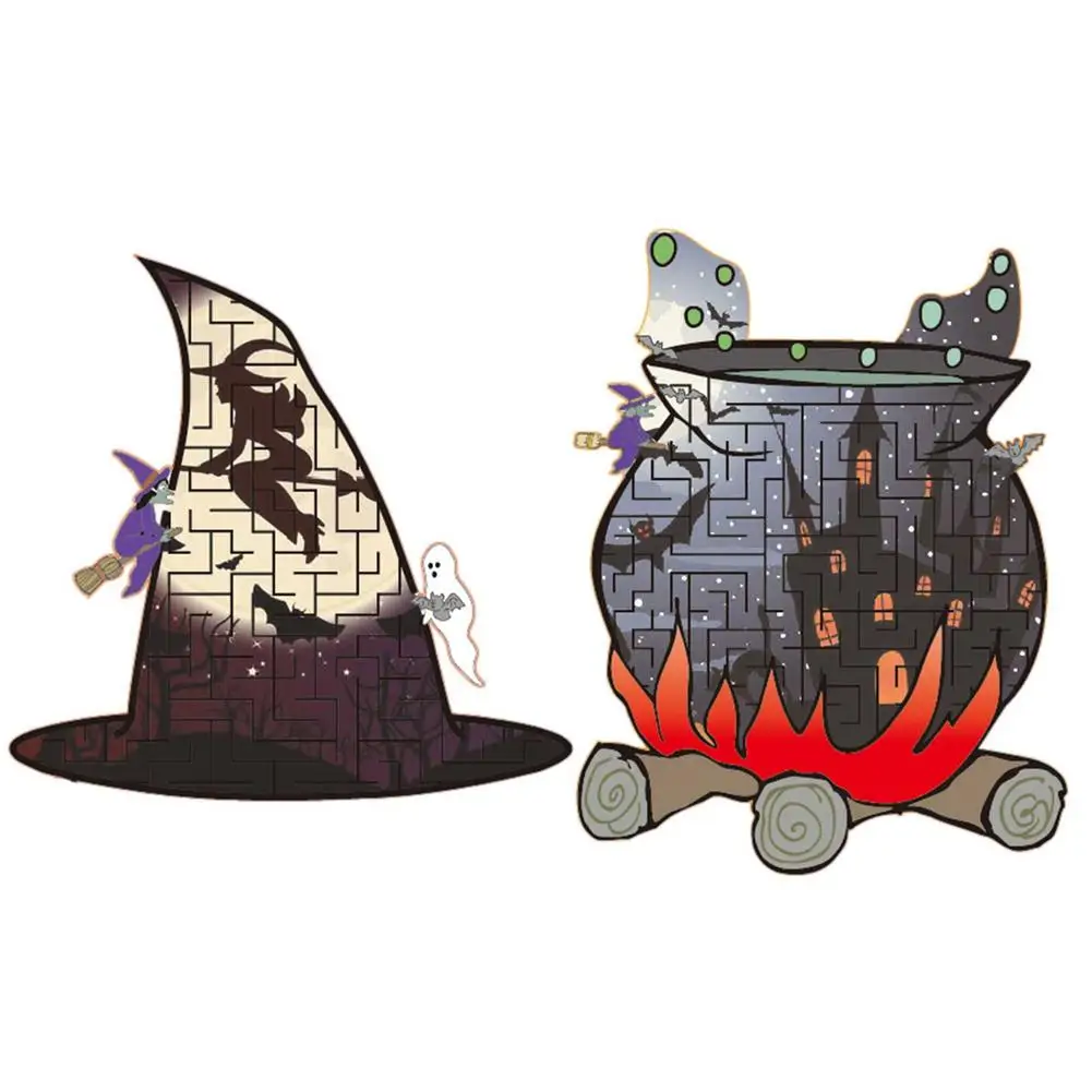 

Unique Design Witch Hat Puzzle Irregular Horror Flame Ghost Children Educational Parent-Child Interactive Toys Halloween Gifts