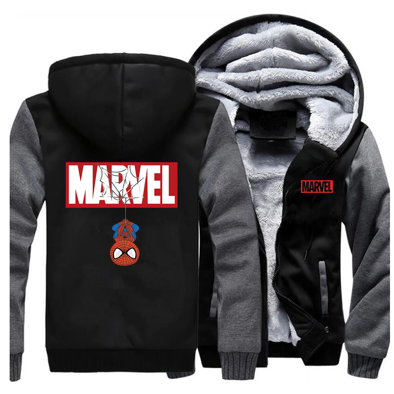 Зимние кофты с капюшоном "Marvel" Человек-паук, Мужская теплая Толстая Толстовка с капюшоном, Повседневная Новая мужская куртка на молнии, Брендовое пальто Мстителей