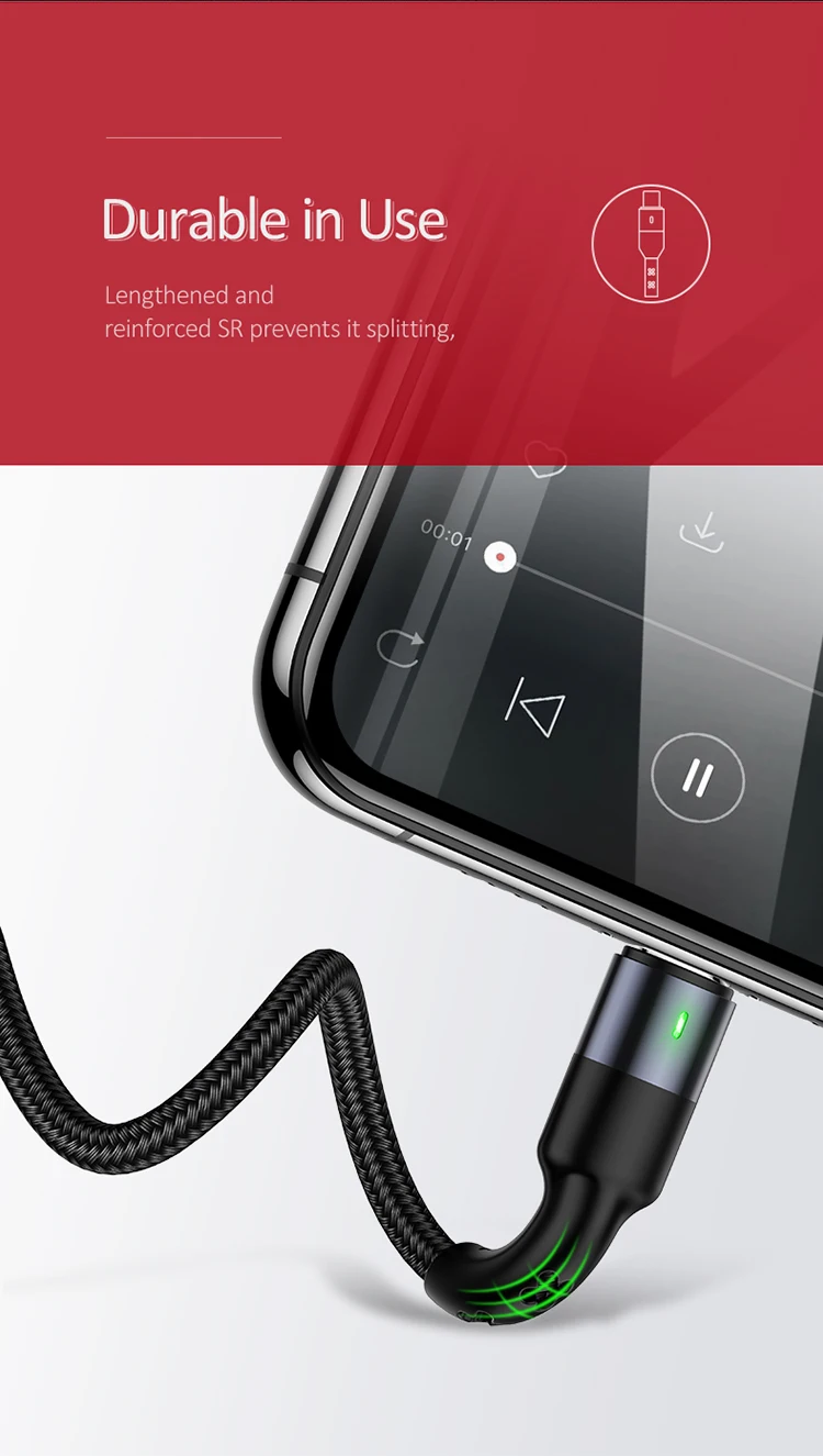 USAMS 4 в 1 мульти usb Кабель зарядного устройства для iPhone xs samsung huawei xiaomi линия зарядки для lightning micro usb type c кабель led