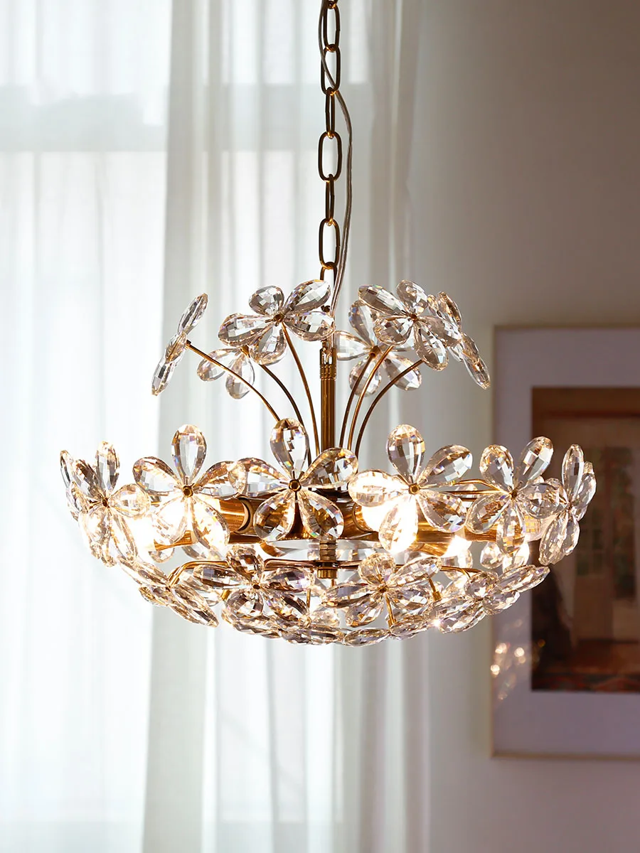 

Postmodern Creative Crystal Chandelier Ceiling Luxury Bedroom Study Villa Simple Child Personality Iorn Petal Hanging Lights