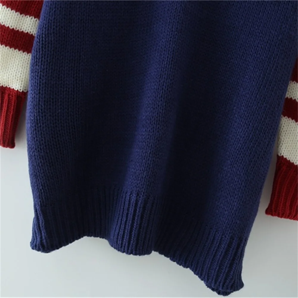 

2020 autumn women new retro lazy style V-neck long-sleeved oversized loose looking thin pullover contrast sweater
