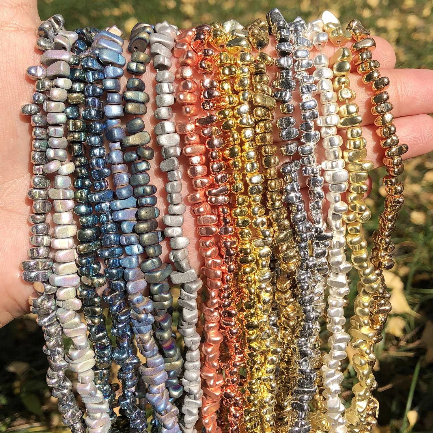 Женское необычное позолоченное ожерелье из гематита гравия бусины с отверстиями