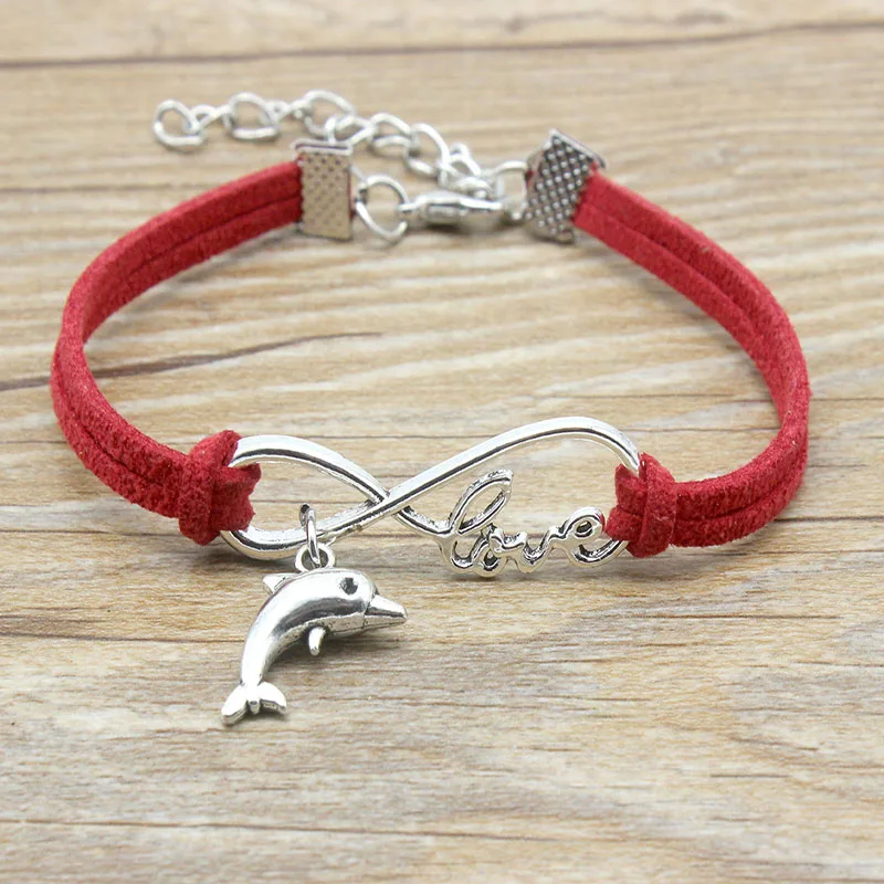 Браслет Регулируемый из замши и кожи с изображением дельфина | Украшения