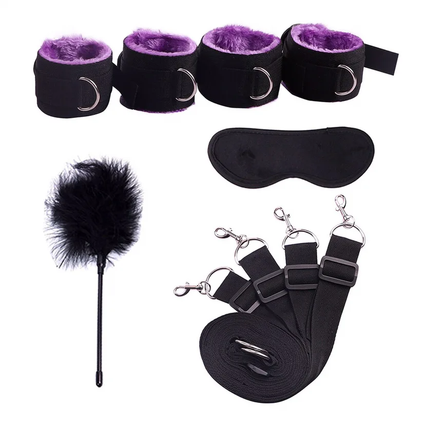 Sex Handcuffs With Blindfold and Flirting Feather Stick BDSM Bondage Set Under Bed Erotic Toys for Women Couple Adult |