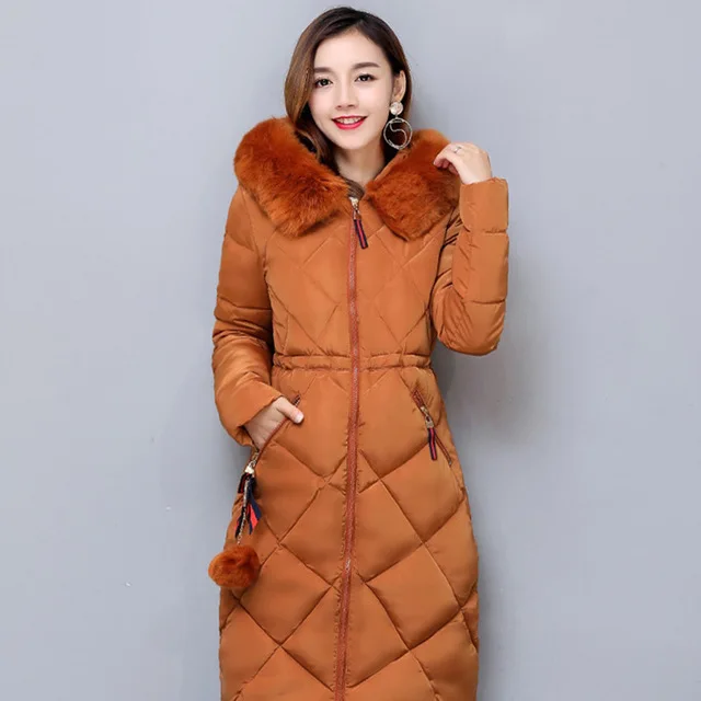 Big fur winter coat thickened parka women stitching slim long winter coat down cotton ladies down parka down jacket women 2019