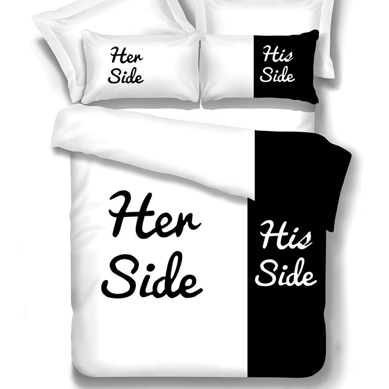 Ее сторона его белый пододеяльник набор Король Королева 3 шт. 4 любовник плоский